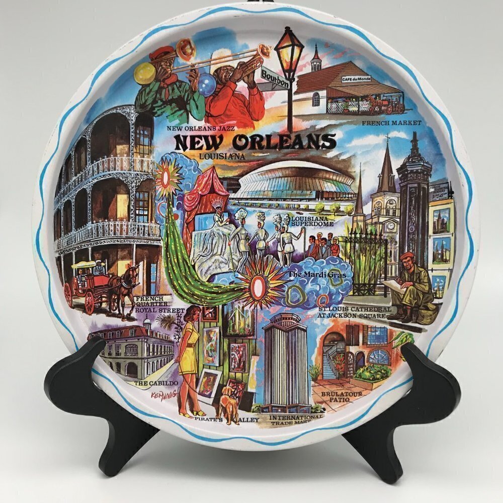 Ken Haag Tin Tray Vintage Medium New Orleans The Big Easy Jazz Keepsake Souvenir - Picture 6 of 11